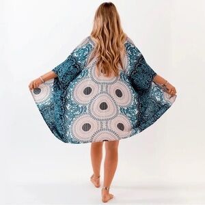 Lotus and Luna Koh Samui Mandala Bohemian Blue, White Pink Open Kimono